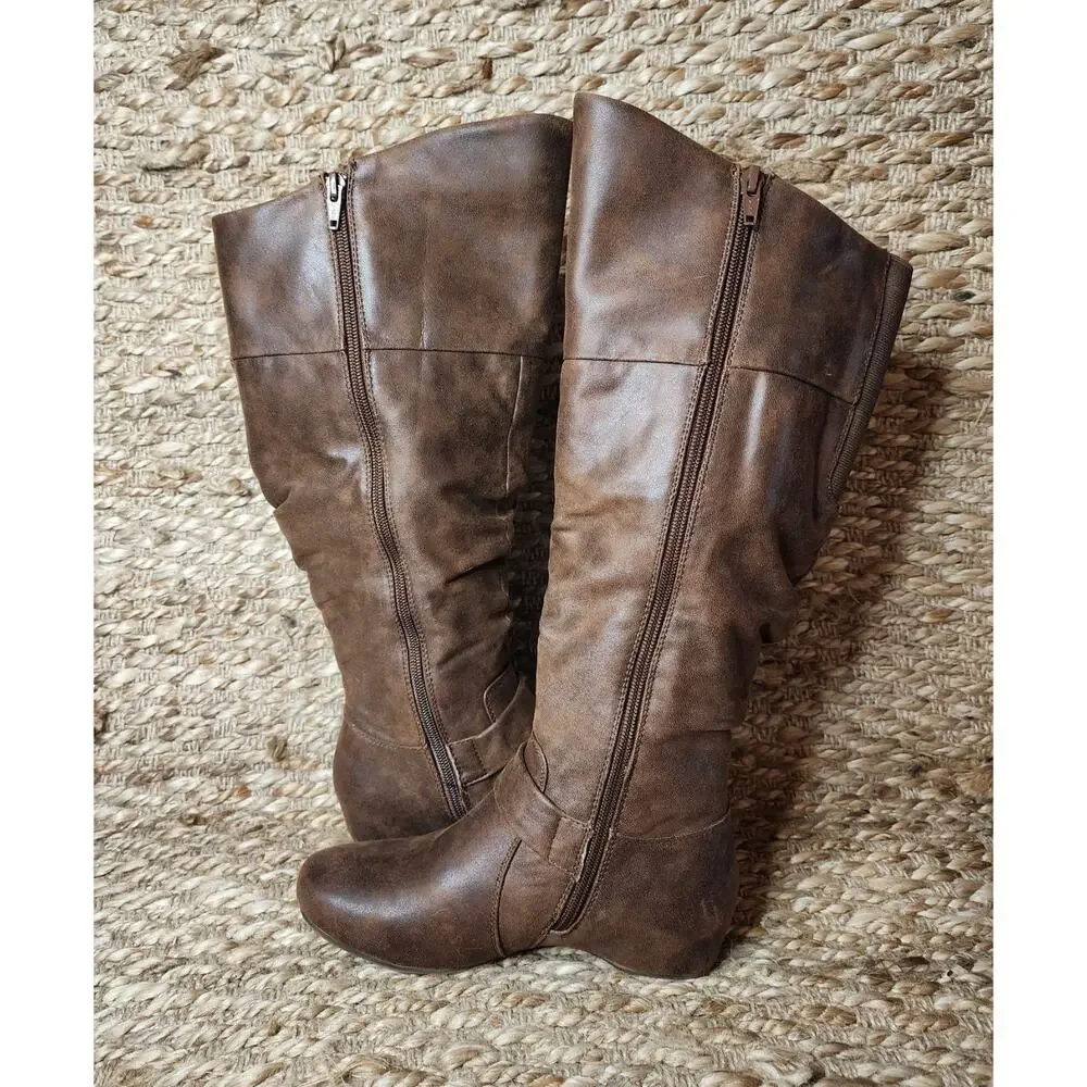 Baretraps Wide Calf Sanova 2 Knee-High Brown Leather Fashion Boots Size 6 M